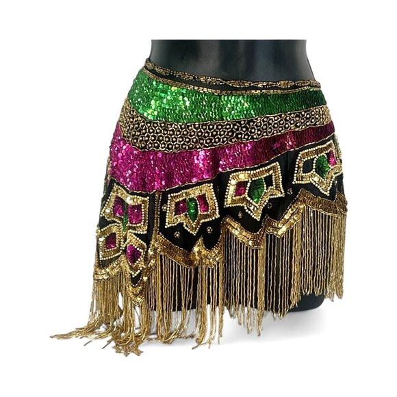 TAN-CHHO Accessories - vtg Sequins Beaded Belly Dance Costume Samba Rave Carnival Hip Scarf Belt